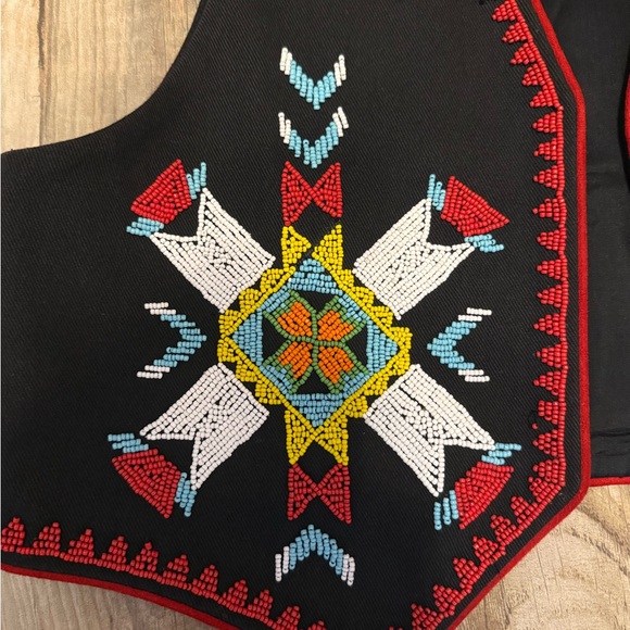 VTG Hairston Roberson Ropa American Beaded Wester Black Denim Vest - Picture 2 of 4